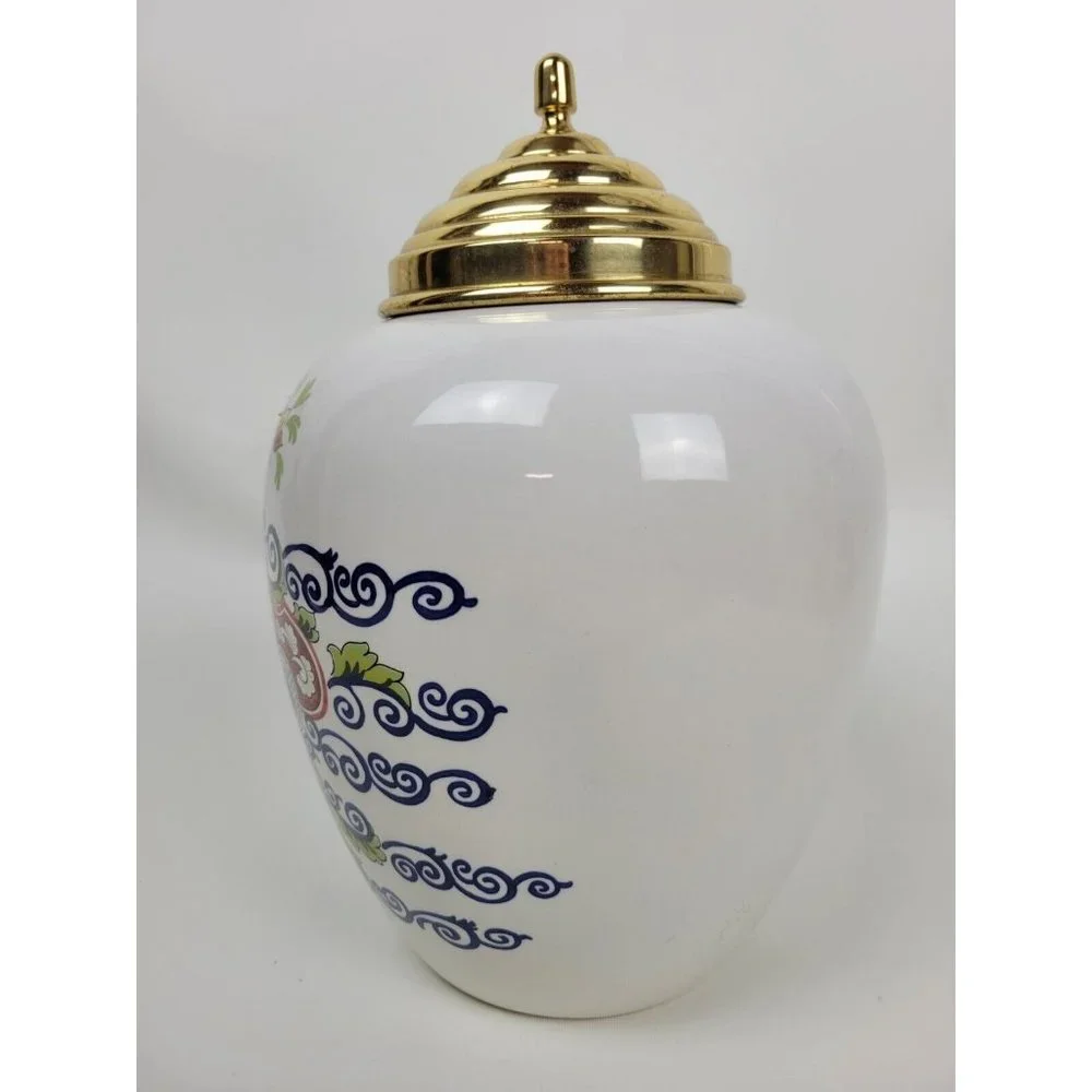 Vintage Royal Goedewaagen Delft Cleary Tobacco Jar Apothecary w Brass Lid  11.5